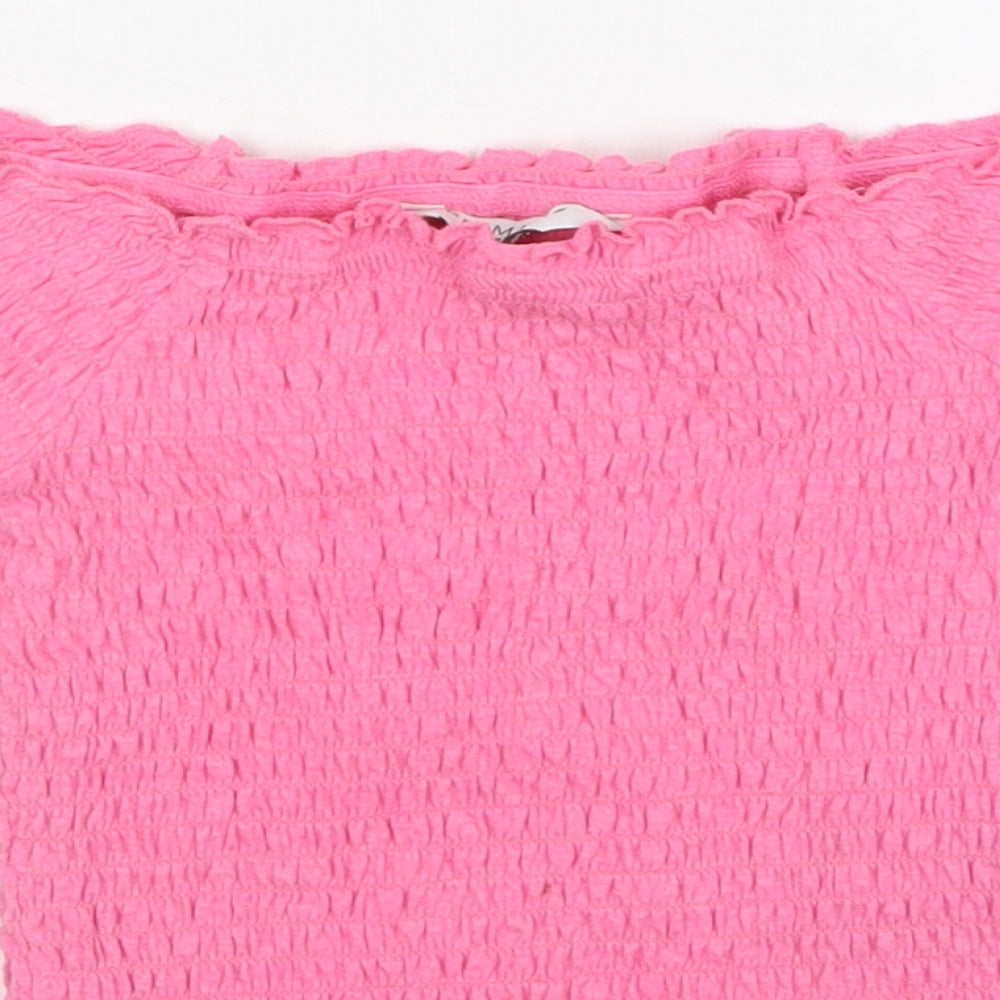 Primark Girls Pink  Polyester Basic Blouse Size 6-7 Years Boat Neck