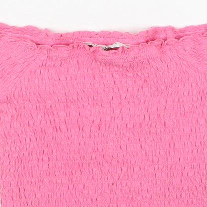 Primark Girls Pink  Polyester Basic Blouse Size 6-7 Years Boat Neck