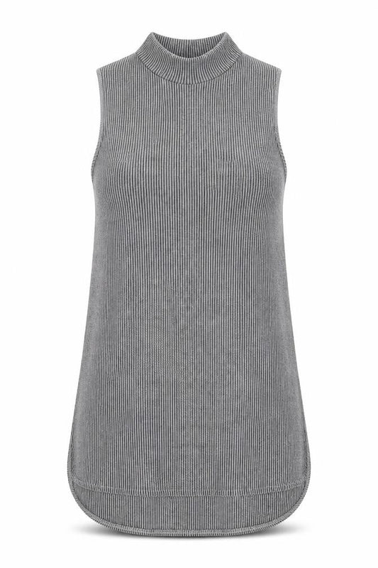 Front view of Papaya women’s grey round neck polyester vest jumper, size UK 8