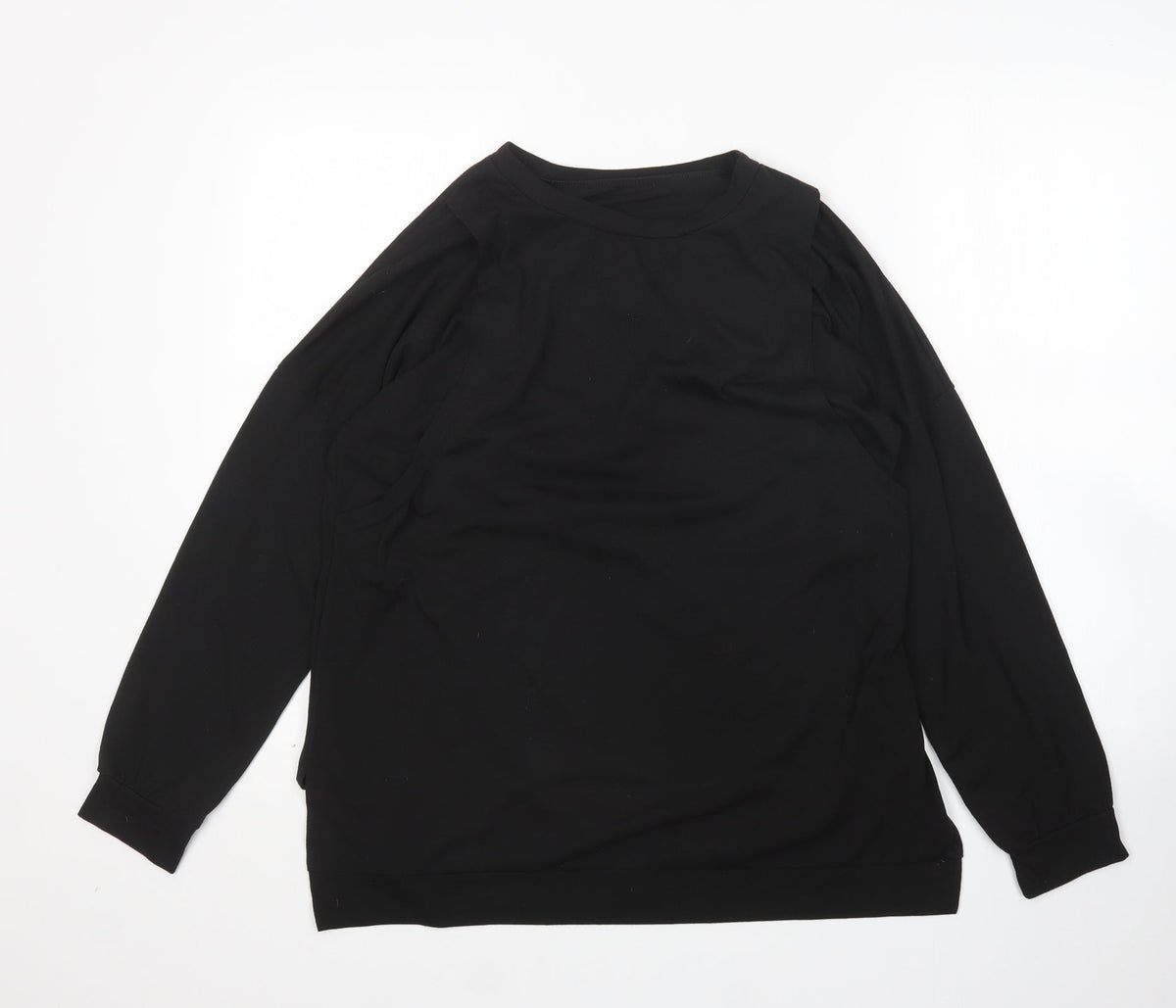Additional front view of women’s black polyester pullover sweatshirt, size L