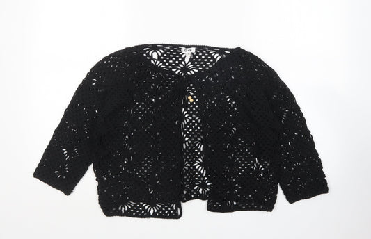 B&W Womens Black Round Neck  Acrylic Cardigan Jumper Size M