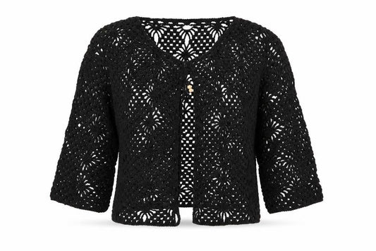 B&W Womens Black Round Neck  Acrylic Cardigan Jumper Size M