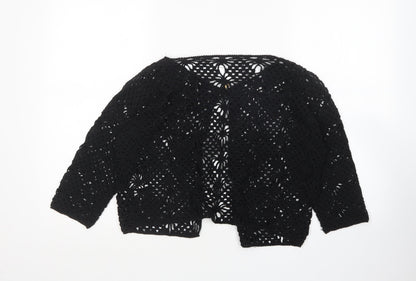 B&W Womens Black Round Neck  Acrylic Cardigan Jumper Size M