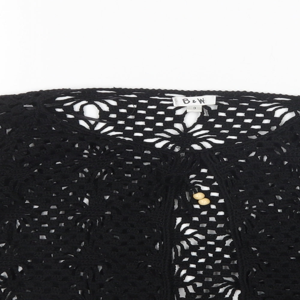 B&W Womens Black Round Neck  Acrylic Cardigan Jumper Size M