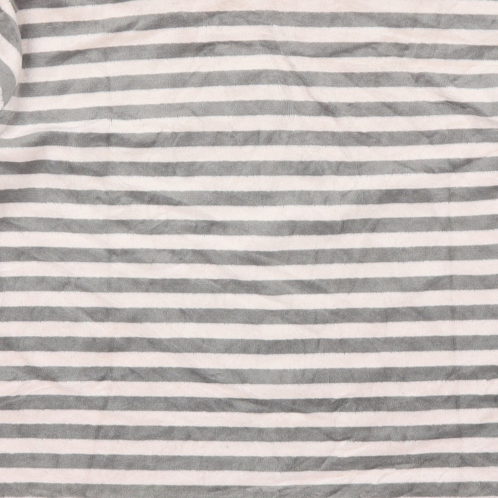 Brand and care label for Muslher women’s grey striped polyester blend basic blouse, size UK 14, round neck