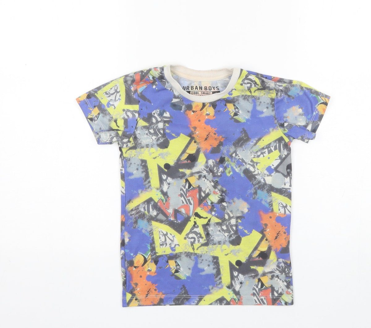 Additional front view of Matalan boys’ blue polyester basic t-shirt, size 5, years round neck