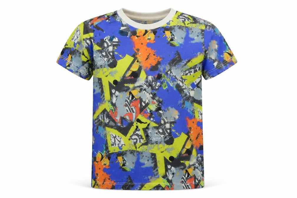 Front view of Matalan boys’ blue polyester basic t-shirt, size 5, years round neck