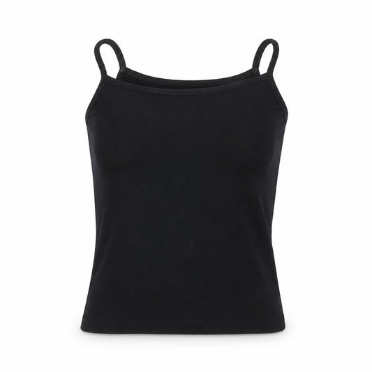 Front view of Joie de Vivre women’s black cotton camisole tank, size L, round neck