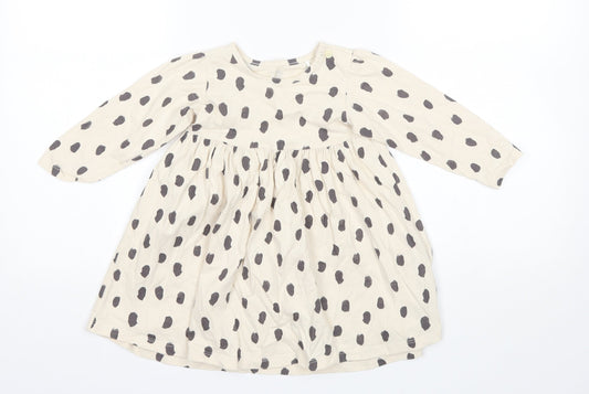 Marks and Spencer Baby Beige Polka Dot Cotton Shift  Size 12-18 Months  Round Neck