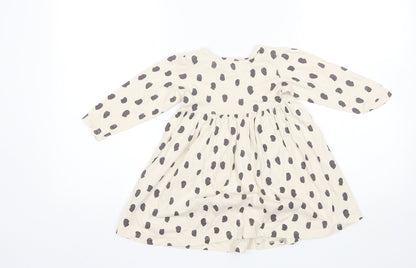 Marks and Spencer Baby Beige Polka Dot Cotton Shift  Size 12-18 Months  Round Neck