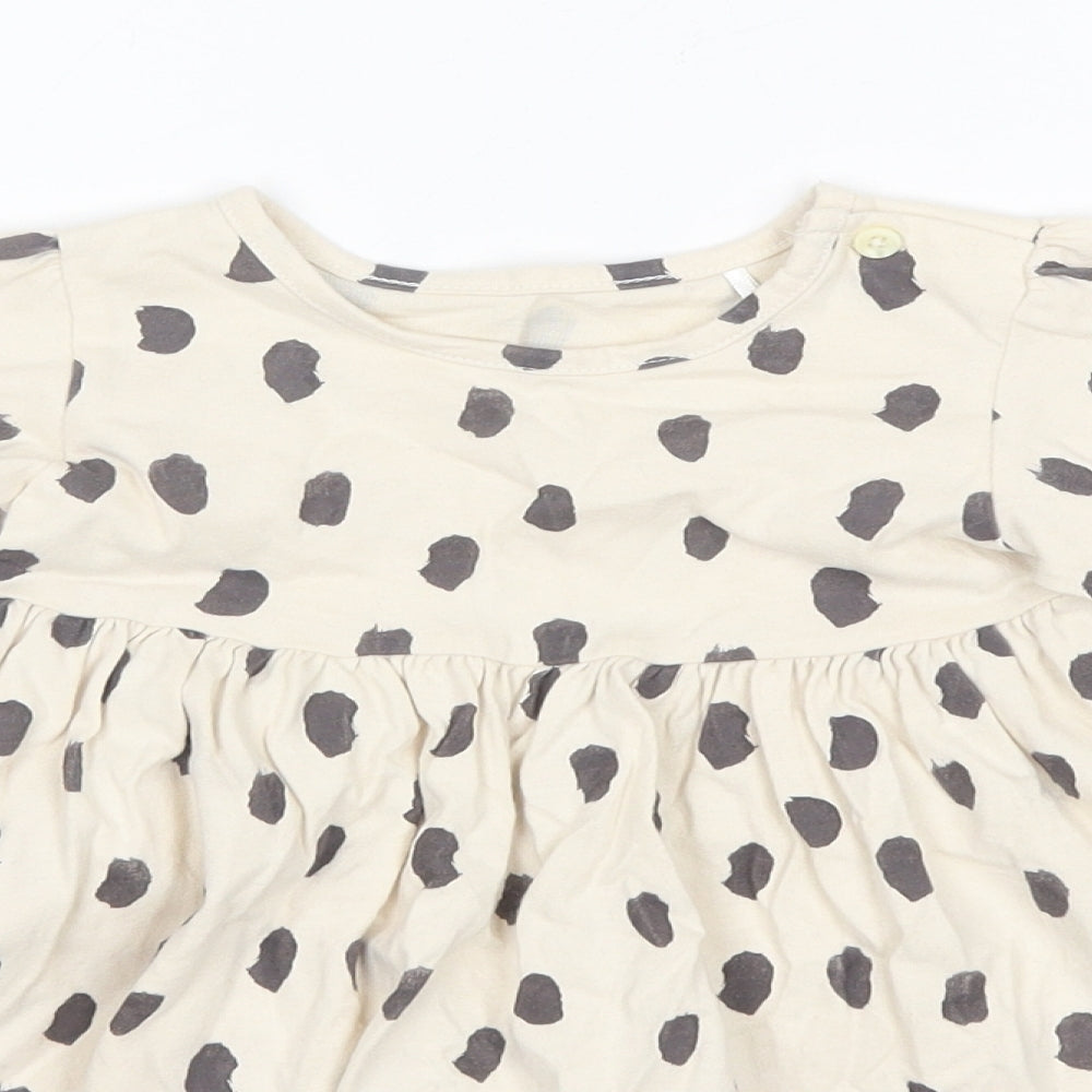 Marks and Spencer Baby Beige Polka Dot Cotton Shift  Size 12-18 Months  Round Neck