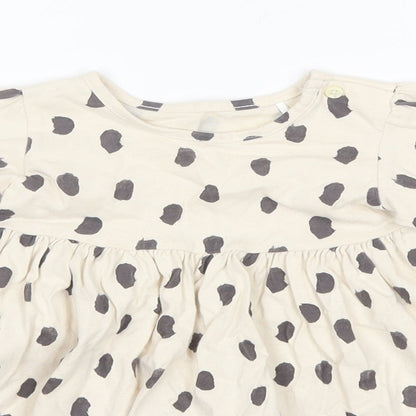 Marks and Spencer Baby Beige Polka Dot Cotton Shift  Size 12-18 Months  Round Neck