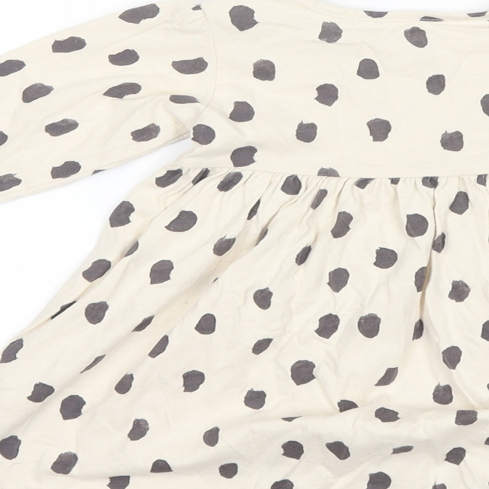 Marks and Spencer Baby Beige Polka Dot Cotton Shift  Size 12-18 Months  Round Neck
