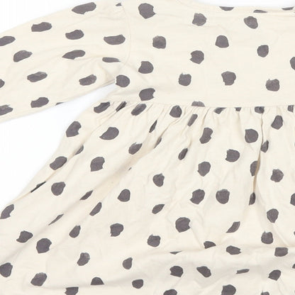 Marks and Spencer Baby Beige Polka Dot Cotton Shift  Size 12-18 Months  Round Neck