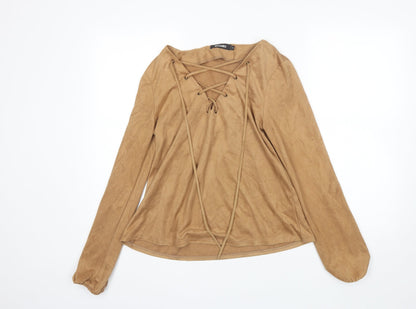 Womens UK Size 8 Missguided Brown Basic Blouse