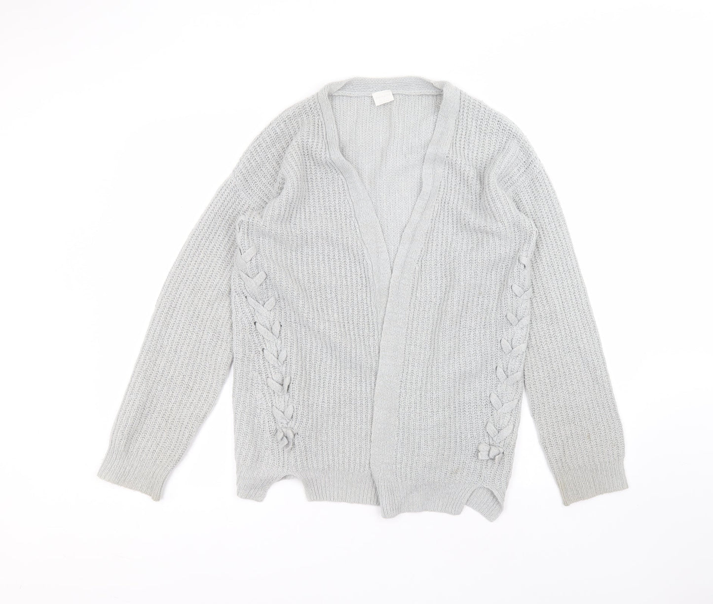 F&F Girls Grey V-Neck  Acrylic Cardigan Jumper Size 13-14 Years