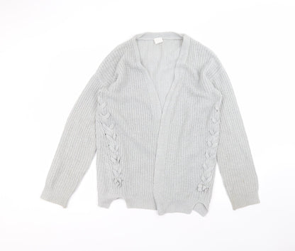 F&F Girls Grey V-Neck  Acrylic Cardigan Jumper Size 13-14 Years