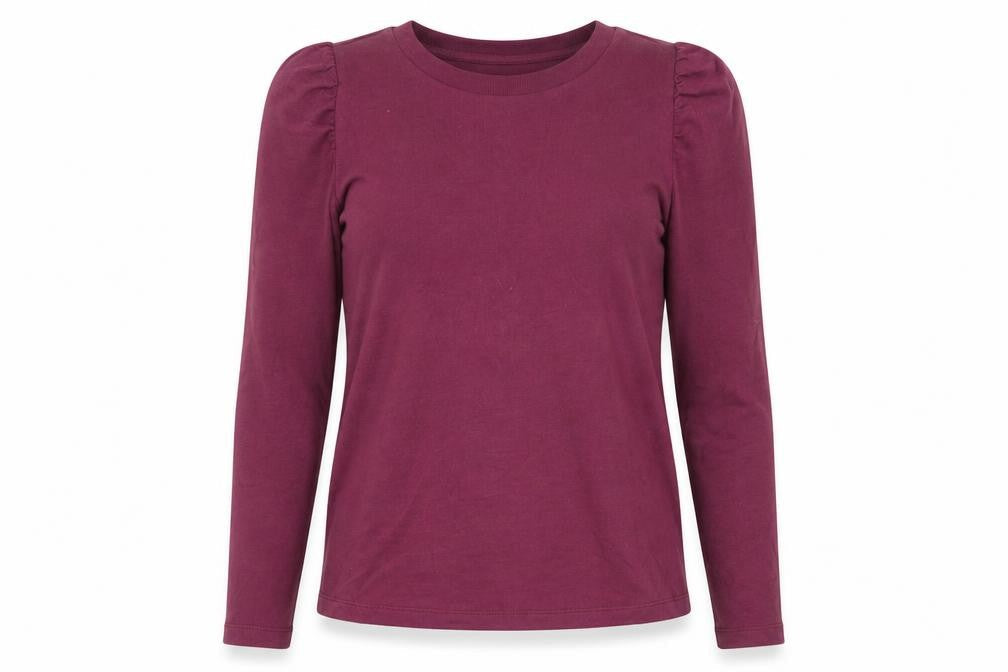 Front view of F&F women’s purple viscose basic t-shirt, size UK 10, round neck