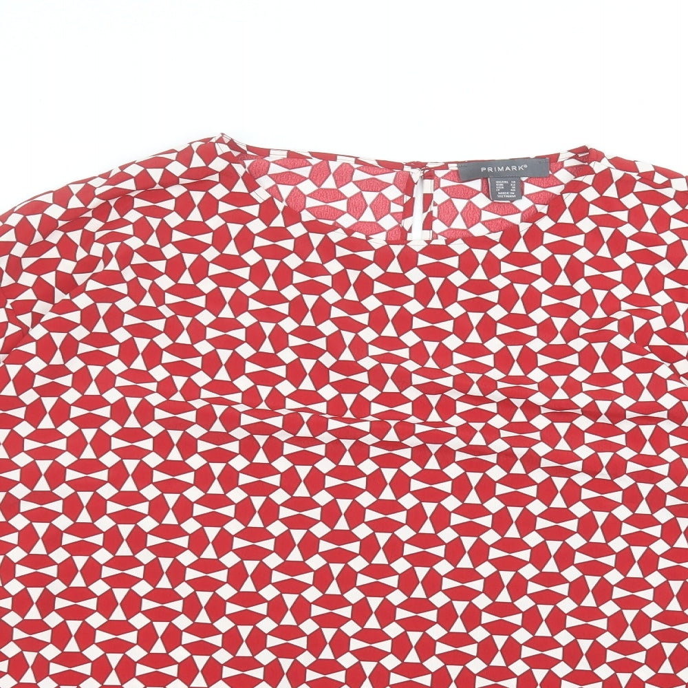 Primark Womens Red  Polyester Basic Blouse Size 14 Round Neck