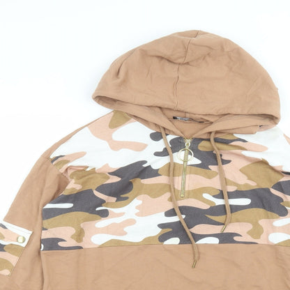 Close-up detail of Select women’s brown cotton pullover hoodie, size M