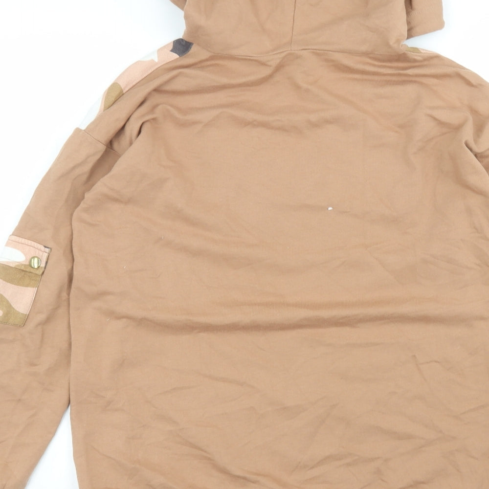 Brand and care label for Select women’s brown cotton pullover hoodie, size M
