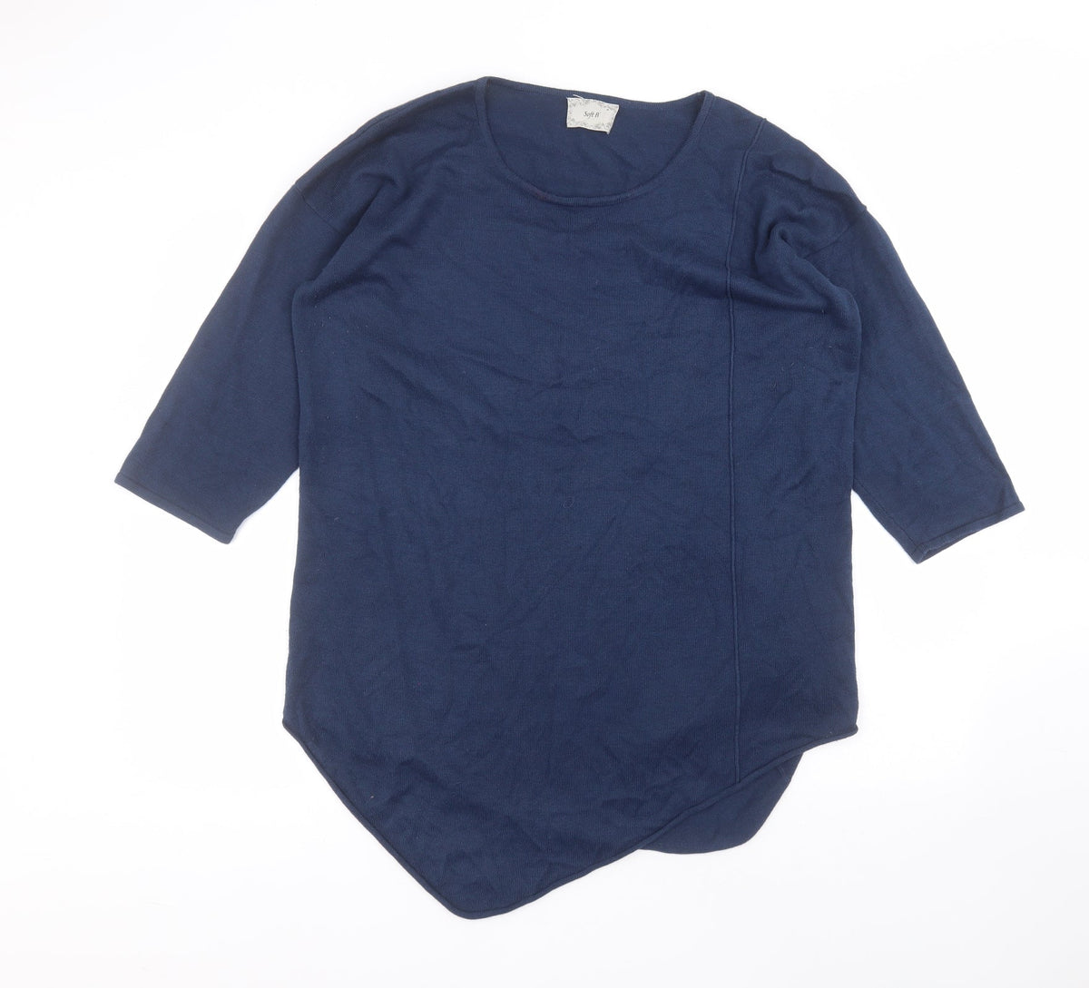 Additional front view of soft B women’s blue acrylic basic t-shirt, size M, round neck