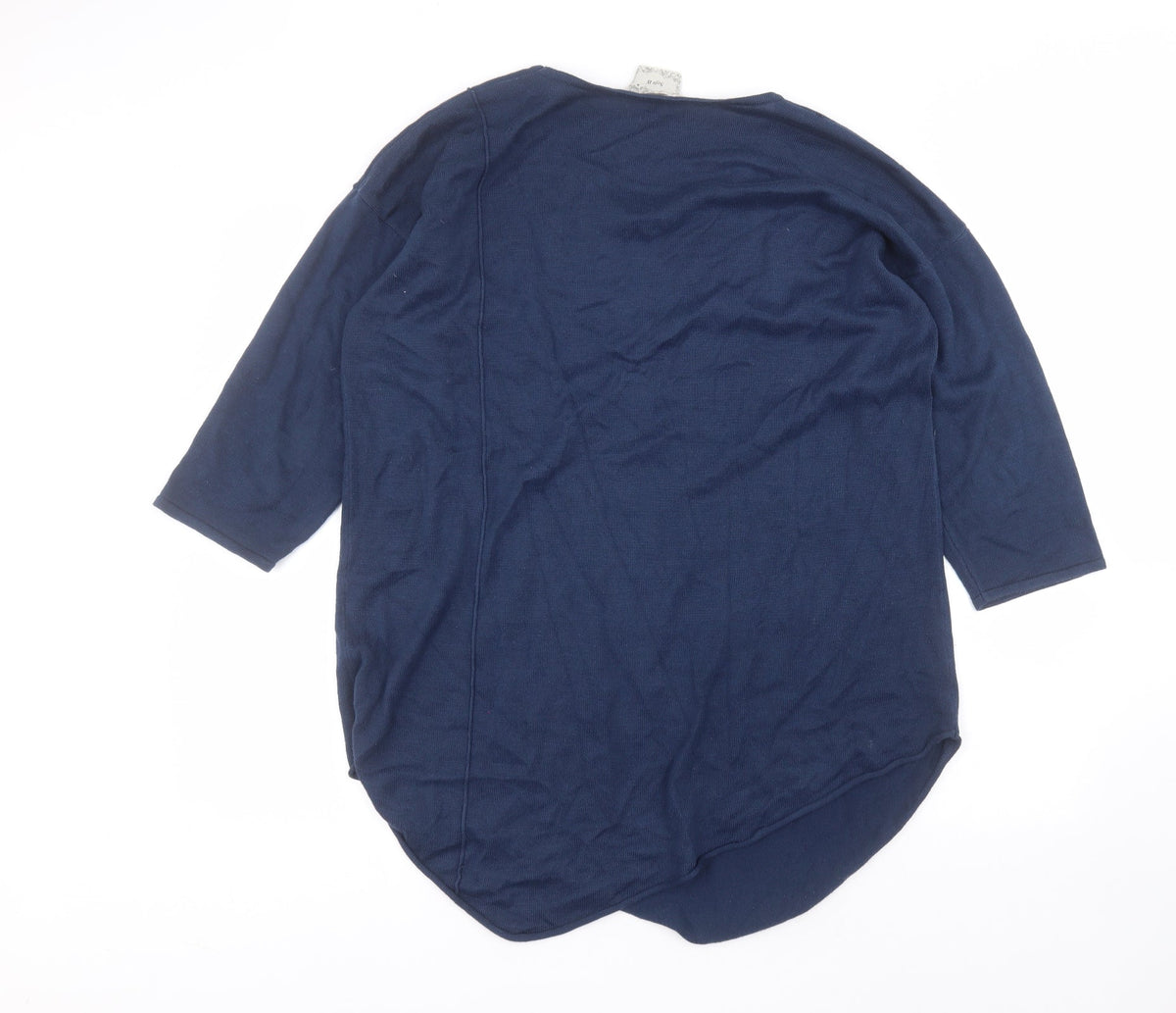 Back view of soft B women’s blue acrylic basic t-shirt, size M, round neck