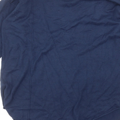 Brand and care label for soft B women’s blue acrylic basic t-shirt, size M, round neck