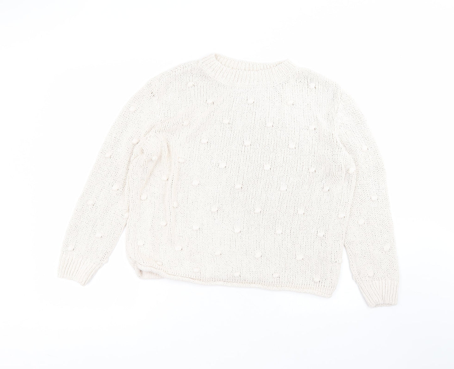 TU Womens White Round Neck  Cotton Pullover Jumper Size 16