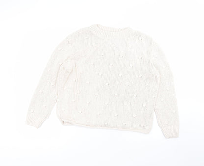 TU Womens White Round Neck  Cotton Pullover Jumper Size 16