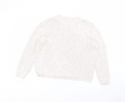 TU Womens White Round Neck  Cotton Pullover Jumper Size 16