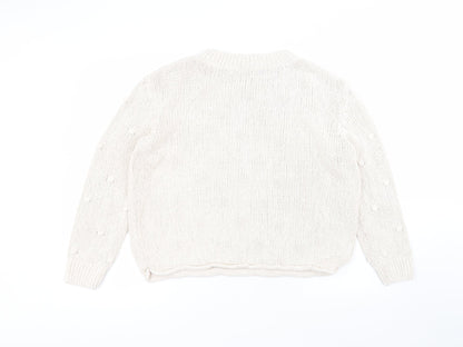 TU Womens White Round Neck  Cotton Pullover Jumper Size 16