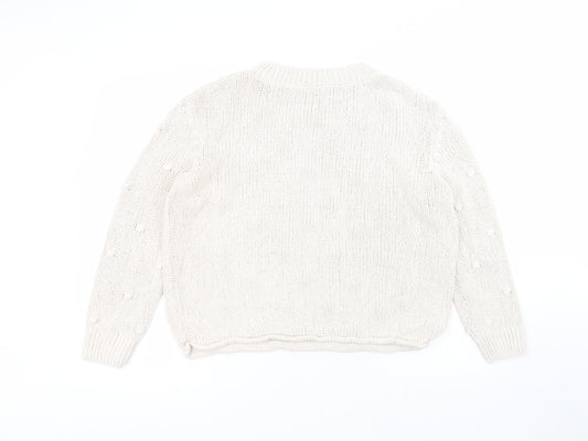 TU Womens White Round Neck  Cotton Pullover Jumper Size 16