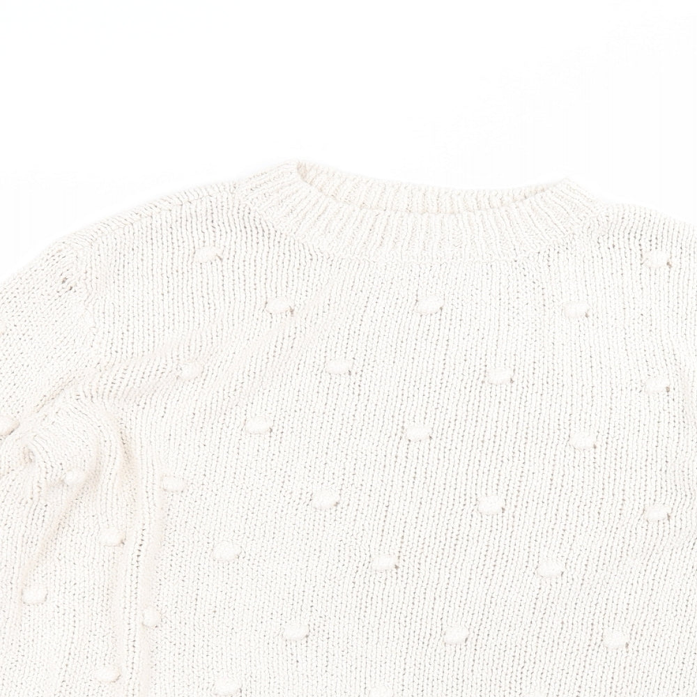TU Womens White Round Neck  Cotton Pullover Jumper Size 16