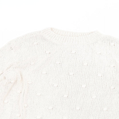 TU Womens White Round Neck  Cotton Pullover Jumper Size 16