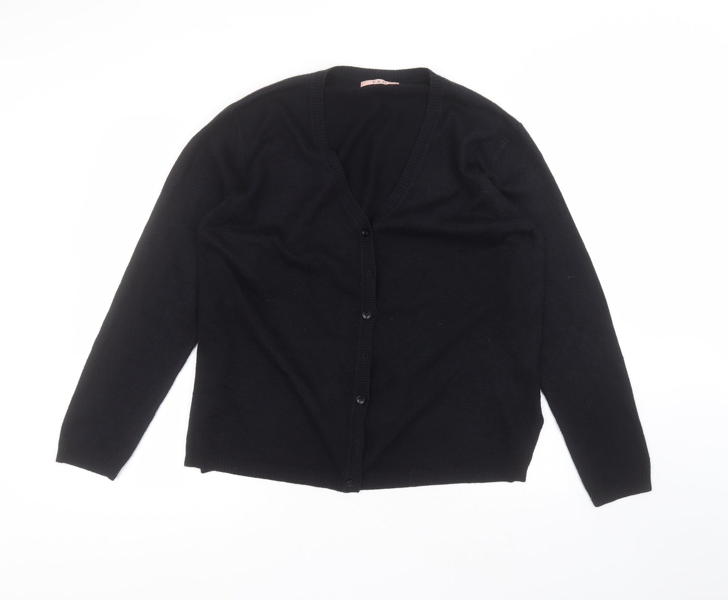 E&D Womens Black V-Neck  Acrylic Cardigan Jumper Size M