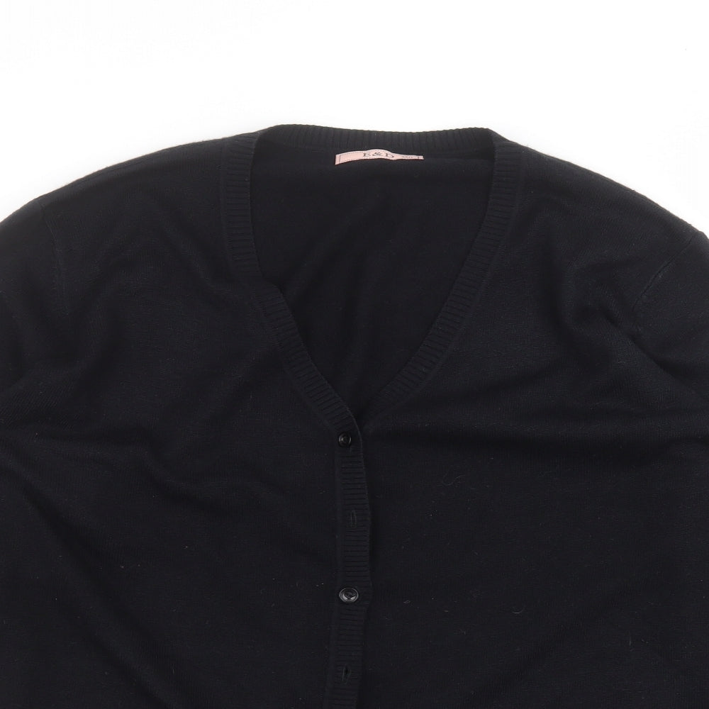 E&D Womens Black V-Neck  Acrylic Cardigan Jumper Size M
