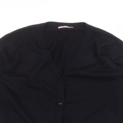 E&D Womens Black V-Neck  Acrylic Cardigan Jumper Size M