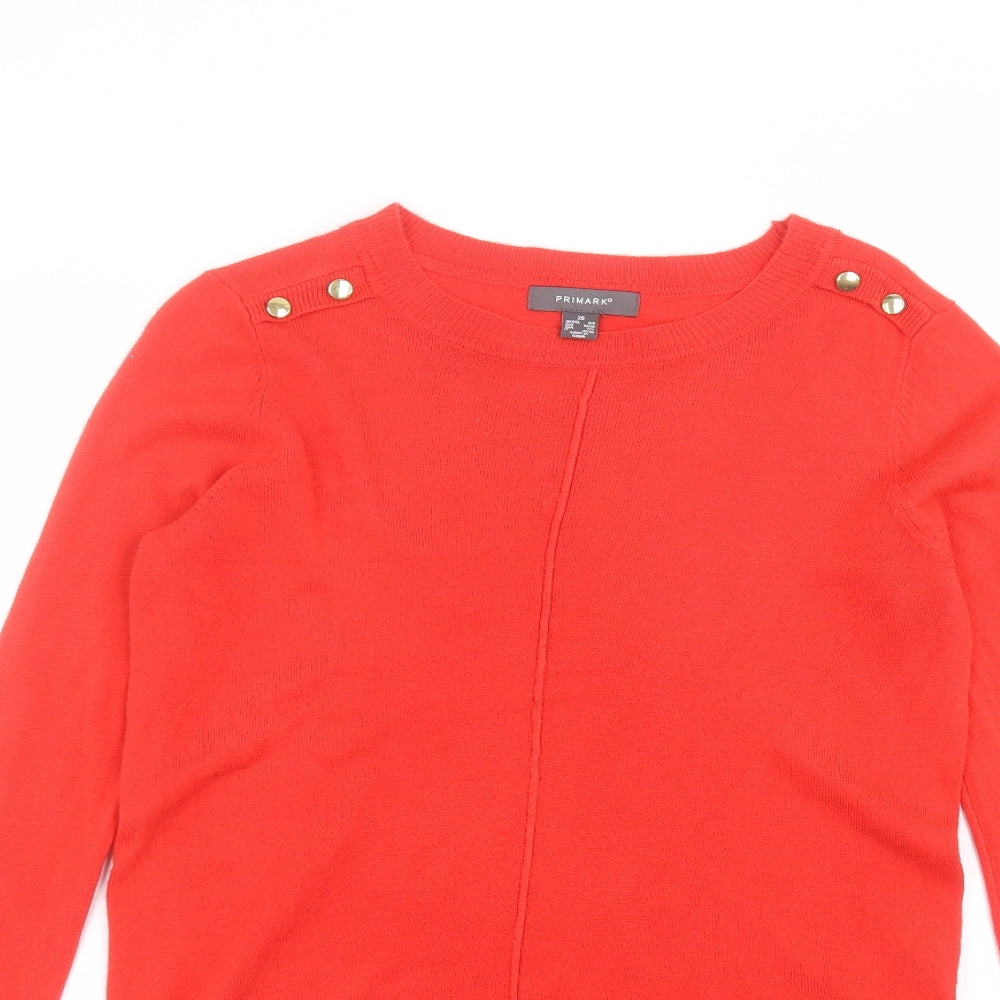Primark Womens Red  Acrylic Basic T-Shirt Size XS Round Neck