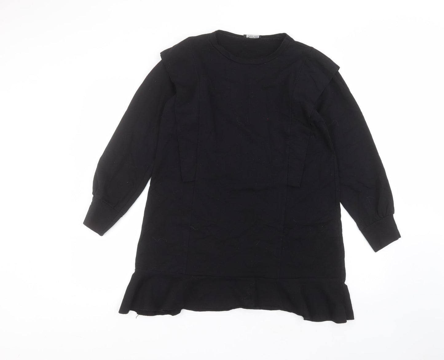 Boohoo Womens Black  Cotton Basic Blouse Size 10 Round Neck