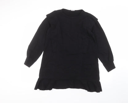Boohoo Womens Black  Cotton Basic Blouse Size 10 Round Neck