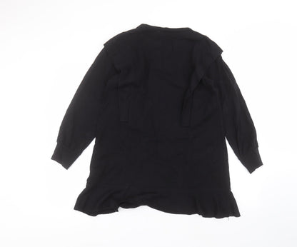 Boohoo Womens Black  Cotton Basic Blouse Size 10 Round Neck