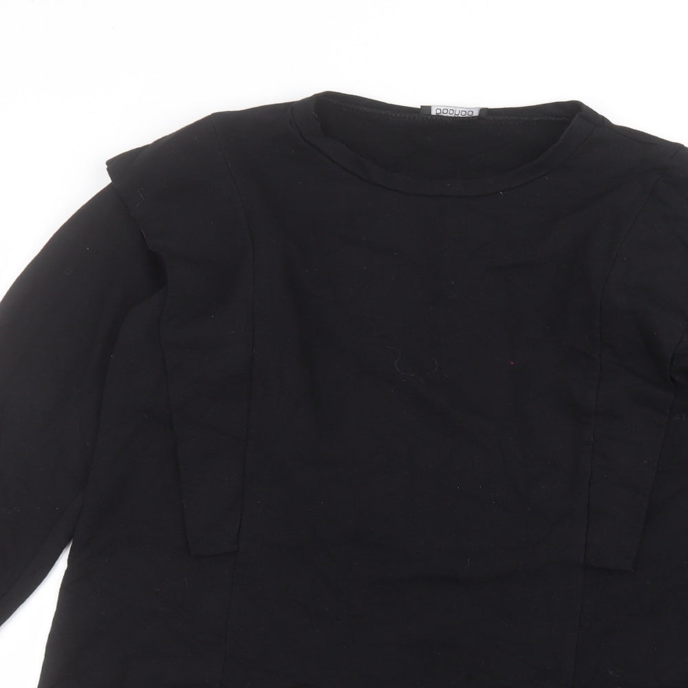 Boohoo Womens Black  Cotton Basic Blouse Size 10 Round Neck