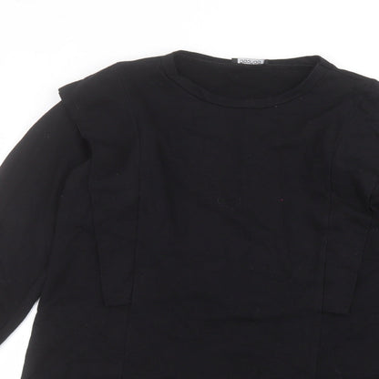 Boohoo Womens Black  Cotton Basic Blouse Size 10 Round Neck