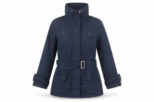 Front view of Marks & Spencer women’s blue pea coat coat, size UK 10