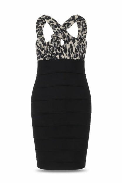 Front view of River Island women’s black polyester pencil dress, size UK 10, round neck