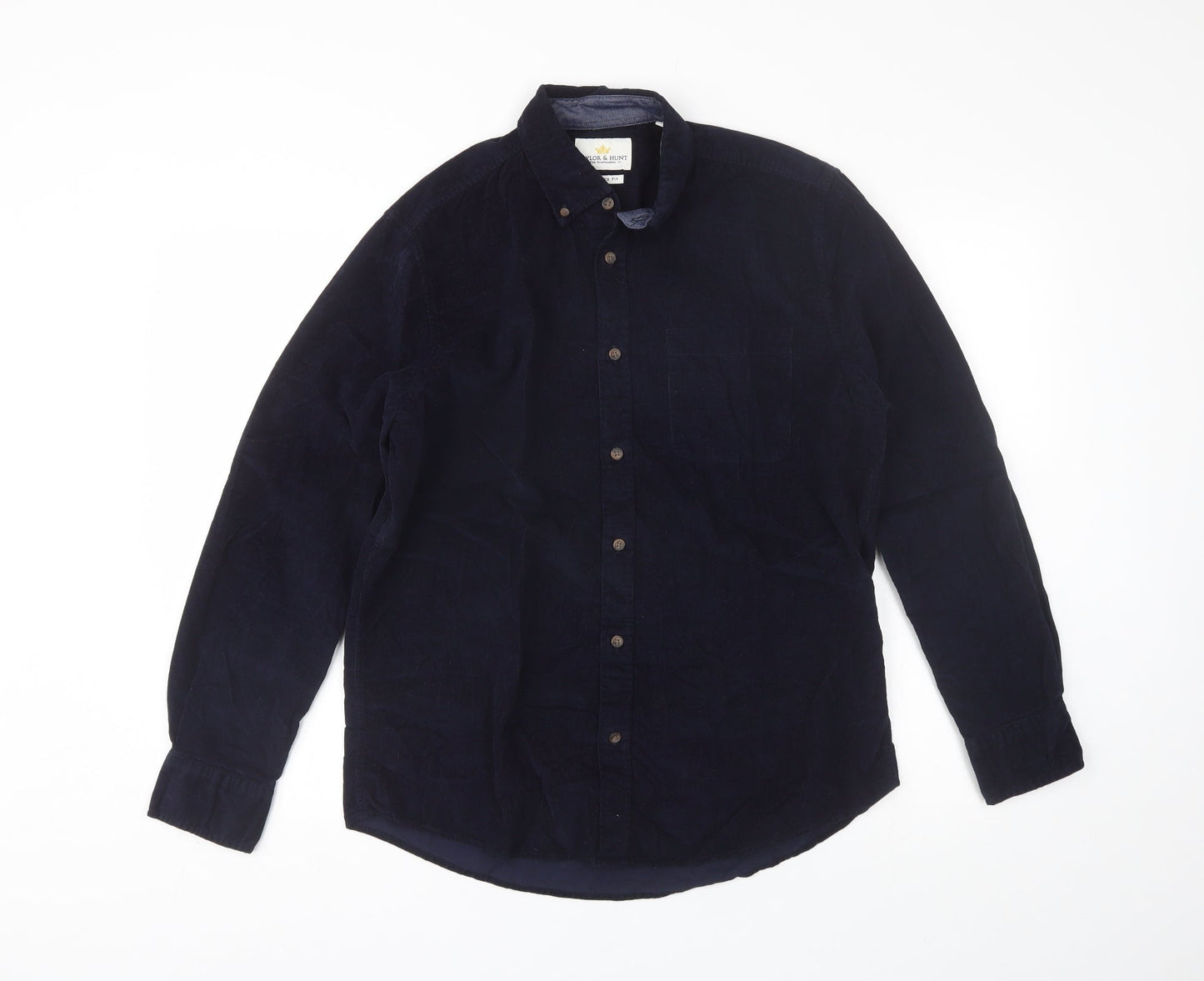 Taylor & Hunt Mens Blue  Cotton  Button-Up Size M Collared