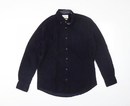 Taylor & Hunt Mens Blue  Cotton  Button-Up Size M Collared