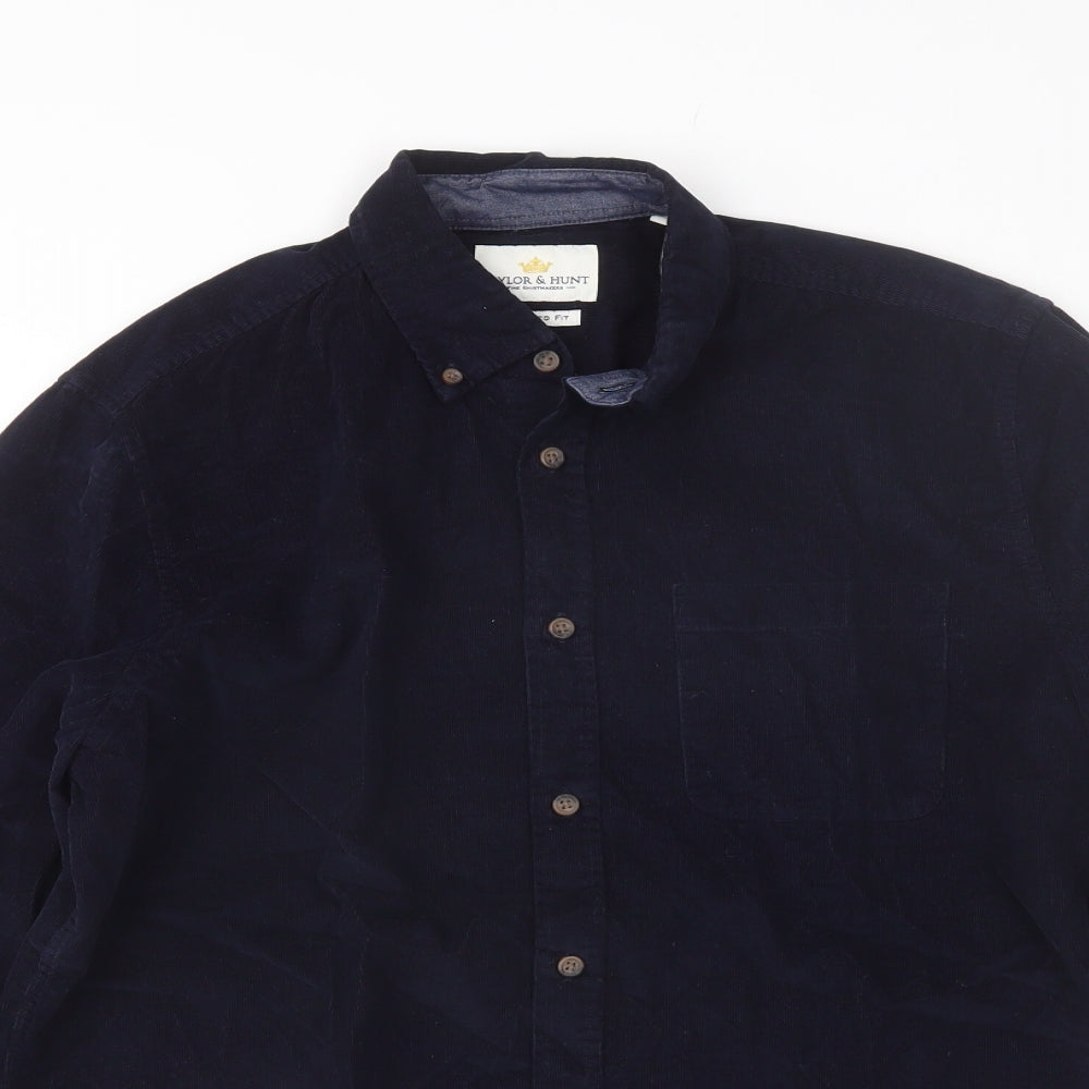 Taylor & Hunt Mens Blue  Cotton  Button-Up Size M Collared