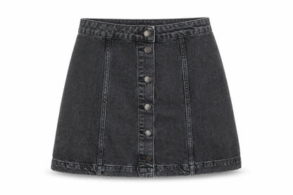 Front view of Topshop women’s black cotton mini skirt, size UK 28, in